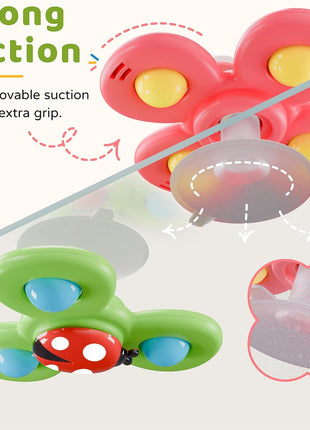 LiKee Strong Suction Cup Fidget Rotating Sensory Bath Toys for Baby Christmas Stocking Stuffers, Airplane Car Travel Table & Window Toys for Toddler Boys and Girls, 10+ Months