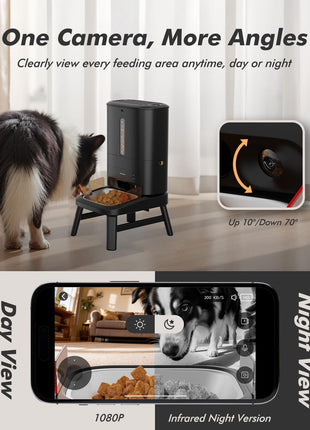 Automatic Dog Feeder for Large Breed with Camera - 15L/ 64 Cups Anti-Clog 5G WiFi Dog Food Dispenser for 2-23mm Kibble, Elevated Stand, Large Food Tray, 1080P HD Video with Night Vision, Keeps Fresh
