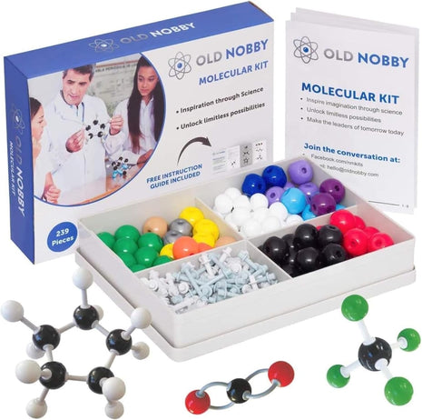 Lessons in Chemistry Model Kit - Old Nobby 239 Pc Molecular Set Organic Chemistry for Students - Complete Molecular Model Kit for STEM, Visualizing Atoms, Bonds and Structures (Pack of 2)