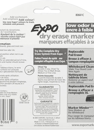 EXPO Dry Erase Markers, Low Odor Ink, Black, Chisel Tip, 4 Count - Whiteboard, Calendar, Organization, Essential Supplies for Office, School, Classroom, Teachers