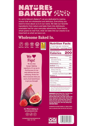 Nature's Bakery Whole Wheat Fig Bars, Raspberry, Real Fruit, Vegan, Non-GMO, Snack bar, 1 box with 12 twin packs (12 twin packs)