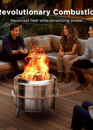 CIAYS Smokeless Firepit, 19 Inch Fire Pit for Camping with Patented Technology, Portable Fire Pit for Outside with Steel Grill Rack, Fire Poker, and Bag, Easy Setup and Storage, Wood Burning, Silver