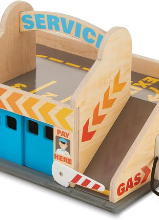 Melissa & Doug Service Station Parking Garage with 2 Wooden Cars and Drive-Thru Car Wash