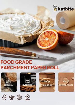 Katbite Unbleached Parchment Paper Roll, 15in x 242ft, 300 Sq.Ft, Non-Stick with Serrated Cutter for Baking, Cooking, Air Fryer