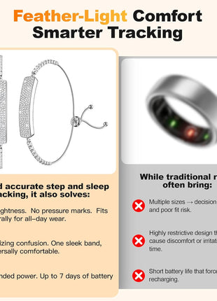 Smart Bracelet for Women – Fitness Tracker with Heart Rate, Sleep & Step Tracking, 1ATM Water Resistant, Multi-Sport Modes, Fitness Tracking Wearable with Free App, 2 Bands(Silver)