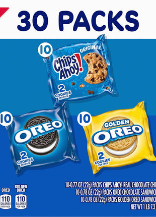Nabisco Sweet Treats Cookie Variety Pack OREO & CHIPS AHOY!, 30 Snack Packs | 2 Cookies Per Pack, Individually Wrapped
