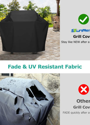SunPatio Grill Cover 55 Inch, Outdoor Heavy Duty Waterproof Barbecue Gas Cover, UV & Fade Resistant, All Weather Protection Compatible for Weber Charbroil Nexgrill Kenmore Grills and More, Black