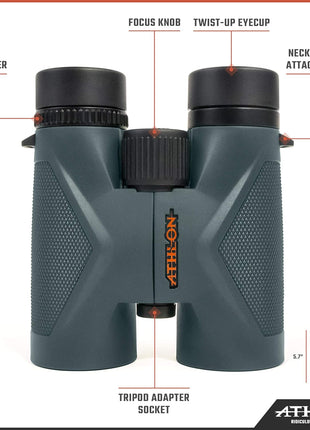 Athlon Optics 8x42 Midas UHD Gray Binoculars with ED Glass for Adults and Kids, High-Powered Binoculars for Hunting, Birdwatching, and More | For Hunting, Birdwatching, and Adults & Kids | High-Powered, ED Glass, Eye Relief | Waterproof and Fogproof