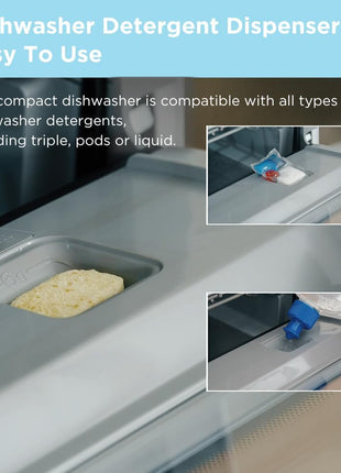 COMFEE' Portable Mini Dishwasher Countertop with 1.32Gal Built-in Water Tank for Apartments& RVs, No Hookup Needed, 6 Programs, 360° Dual Spray, 162°F High-Temp& Air-Dry Function
