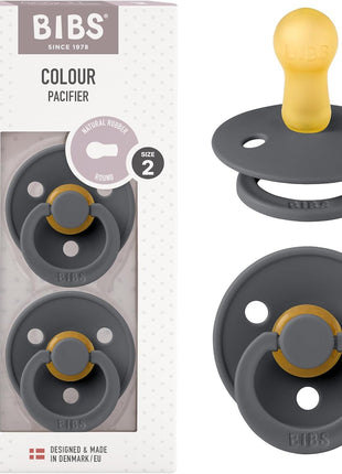BIBS Pacifiers Colour Collection | Natural Rubber Baby Pacifier | Set of 2 BPA-Free Soothers | Made in Denmark | 0+ Months (Pack of 2) | Dusty Blue/Steel Blue