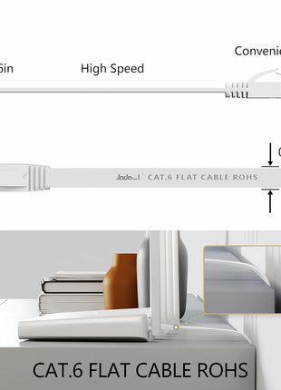 Jadaol Cat 6 Ethernet Cable 50 ft, Outdoor & Indoor 10Gbps Support Cat8 Cat7 Network, Flat RJ45 Internet LAN Computer Patch Cable for Router, Modem, Switch, Gaming Consoles, Streaming Devices, White