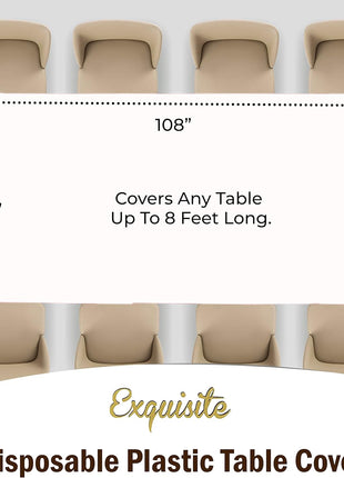 Exquisite 12 Pack Premium Plastic Tablecloth 54 Inch. x 108 Inch. Rectangle Table Cover White