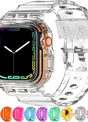 XYF Compatible for Crystal Clear Apple Watch Bands, 45mm 44mm Bumper Case for Men Women Jelly Sport Cover Strap for iWatch Ultra 3 2 Series 11 10 9 8 7 SE 6 5 4 3 (CrystalClear, 44/45)