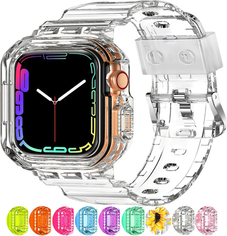 XYF Compatible for Crystal Clear Apple Watch Bands, 45mm 44mm Bumper Case for Men Women Jelly Sport Cover Strap for iWatch Ultra 3 2 Series 11 10 9 8 7 SE 6 5 4 3 (CrystalClear, 44/45)