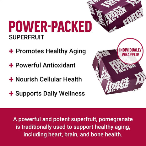 Force Factor Pomegranate Soft Chews for Healthy Aging | Made with Real & Premium Pomegranate Juice Powder, Non-GMO, Gluten-Free, Vegan, Pomegranate Flavor, 30 Soft Chews