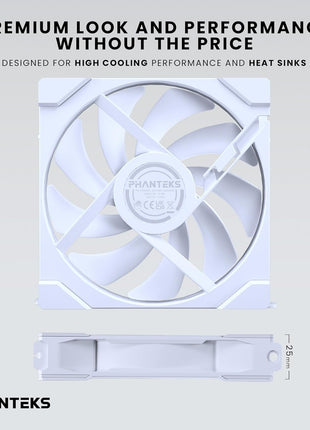 Phanteks M25-140 Gen2 Triple Pack, 3X 140mm ARGB High Performance Cooling Fans, Daisy-Chain Unified Fan Frame, Infinity Mirror hub, Single Cable Connection, White