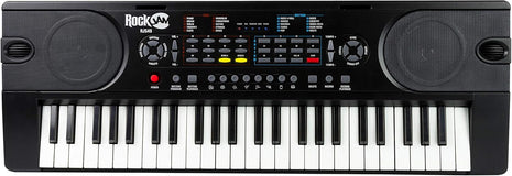 RockJam 49 Key Keyboard Piano with Power Supply, Sheet Music Stand, Piano Note Stickers & Simply Piano Lessons, Black
