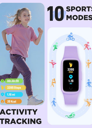 BIGGERFIVE Vigor 3 Kids Fitness Tracker Watch, AMOLED Screen, No App No Phone Needed, 3ATM Waterproof, Heart Rate and Sleep Monitor, Pedometer Watch, Sports Step Counter for Girls Ages 5-15, Lilac