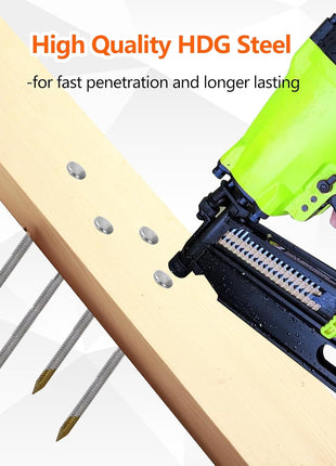 21 Degree Framing Nails 4 SIZES (2 inch+2-1/2 inch+3.0 inch) Ring Shank+3-1/2 inch Smooth Shank), Full Round Head Hot Dipped Galvanized, 100 per Size, 400 Count, Assorted Size, 20 to 22 Degree Framing Nailer