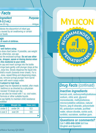 MYLICON Gas Relief Drops for Infants and Babies, Dye Free Formula, 1 Fl Oz. | Gentle simethicone drops relieve infant gas & discomfort · Safe for newborns · help baby to naturally relieve gas