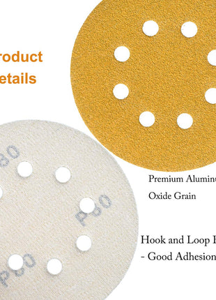 Aiyard 5-Inch 8-Hole Hook and Loop Sanding Discs 80-Grit Random Orbit Sandpaper, 100-Pack
