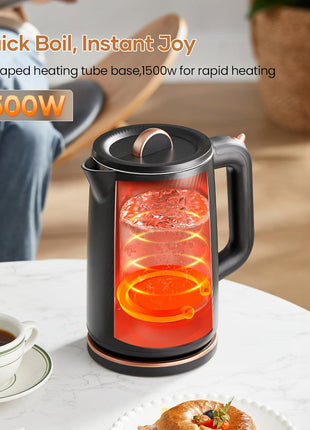 OLEGA Electric Kettle - 1500W Electric Tea Kettle 1.8L Stainless Steel Inner Electric Kettles for Boiling Water Auto Shut Off Boil-Dry Protection Electric Water Kettle for Coffee Tea Black