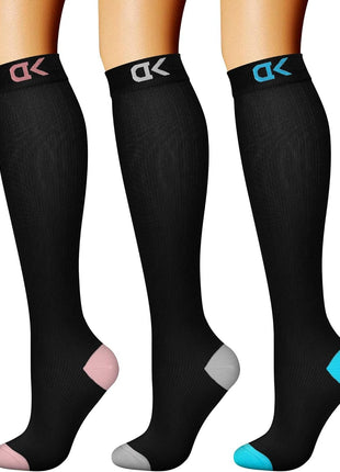 CHARMKING Compression Socks for Women & Men Circulation (3 Pairs) 15-20 mmHg is Best Athletic for Running, Flight Travel, Support, Cycling, Pregnant - Boost Performance, Durability (L/XL,Black)