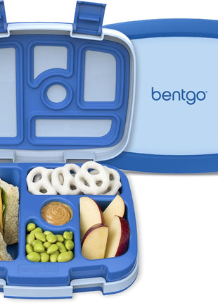 Bentgo Kids Bento-Style 5-Compartment Leak-Proof Lunch Box | Ideal Portion Sizes for Ages 3-7, Durable, Drop-Proof, Dishwasher Safe, PFAS & BPA-Free Materials (Blue)