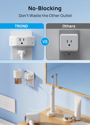 TROND Multi Plug Outlet Extender 2 Pack, Outlet Splitter for Bathroom | No Blocking with 3 Way Angled Design, ETL Listed, Cruise Essentials, Small Multiple Plug Adapter for Kitchen Office, White