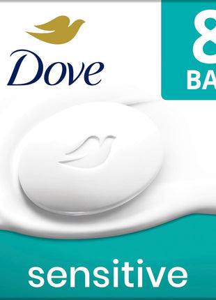 Dove Beauty Bar Soap Sensitive, 8 Bars for Sensitive Skin, Fragrance Free and Hypoallergenic 3.75 oz | Fragrance-free, hypoallergenic beauty bar with 1⁄4 moisturizing cream for sensitive skin on face, body and hands