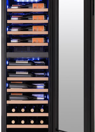 NewAir Shadow Series Wine Cooler Refrigerator 56 Bottles Dual Temperature Zones, Freestanding Mirrored Wine and Beverage Fridge with Double-Layer Tempered Glass Door & Compressor Cooling for Wine