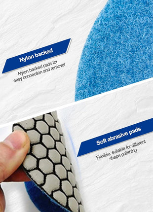 SHDIATOOL Dry Diamond Polishing Pads 4 Inch Set of 7 Pieces Plus a Rubber Backer for Granite Marble Stone Sanding Pads