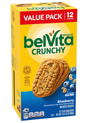 belVita Breakfast Bars Biscuits, Blueberry, Value Pack, 12 Packs (4 Biscuits Per Pack)