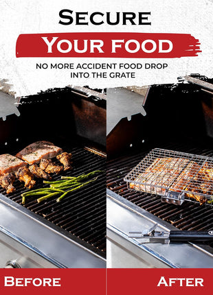 SHIZZO Grill Basket Set, Barbecue BBQ Grilling, Stainless Steel Folding Portable Outdoor Camping Rack for Fish, Shrimp, Vegetables, Cooking Accessories, Gifts for Dad, husband, Friends