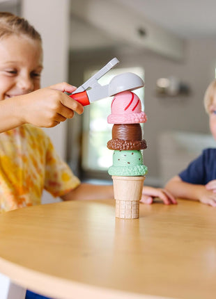 Melissa & Doug Scoop and Stack Ice Cream Playset, Magnetic Wooden Toys & Pretend Play Kitchen Accessories, Preschool Learning Toys for Girls & Boys 3+ - FSC Certified
