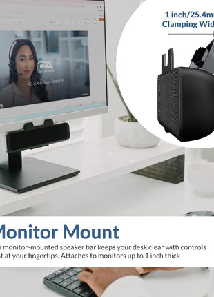 Cyber Acoustics USB Speaker Bar (CA-2890) – Stereo USB Powered Speaker, Easily Clamps to Monitor, Convenient Controls