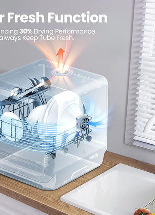COMFEE' Portable Mini Dishwasher Countertop with 1.32Gal Built-in Water Tank for Apartments& RVs, No Hookup Needed, 6 Programs, 360° Dual Spray, 162°F High-Temp& Air-Dry Function