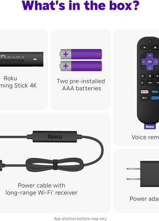 Roku Streaming Stick 4K - HDR & Dolby Vision Roku Streaming Device for TV with Voice Remote & Long-Range Wi-Fi - Free & Live TV