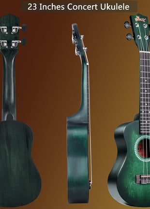 WINZZ HAND RUBBED Series - 21 Inches Soprano Ukulele Vintage Hawaiian Uke with Online Lessons, Bag, Tuner, Strap, Extra Strings, Fingerboard Sticker, Black