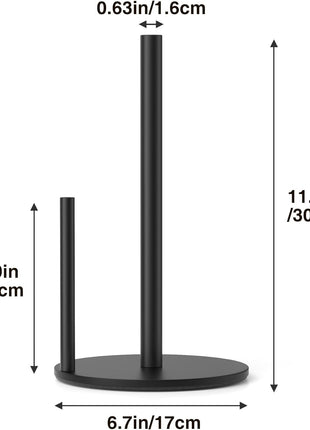 Paper Towel Holder Black, Premium Stainless Steel Kitchen Roll Dispenser, Countertop Roll Organizer with Weighted Base