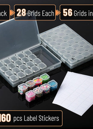 Mr. Pen-Bead Storage Containers, 28 Grids, 2 Pack, Grey, 160pcs Label Stickers, Bead Organizer, Craft Organizers and Storage, Containers for Organizing, Box (NIWL056M311)