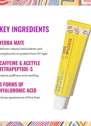 Good Molecules Yerba Mate Wake Up Eye Gel - Hydrating Under Eye Gel Cream with Hyaluronic Acid and Caffeine - Target Dark Circles and Puffiness - Skin Care for Face