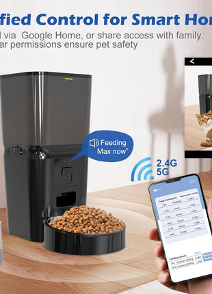 6L Smart WiFi Automatic Cat & Dog Feeder with Camera | Pet Food Dispenser for Multi-Pet Homes, Timed Feeding App, Battery Backup, Voice Recorder, Night Vision, Portion Control
