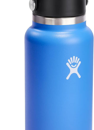 Hydro Flask Water Bottle   Insulated Stainless Steel   Wide Straw Lid, Non Spill, Leakproof in 32 Oz Cascade Blue