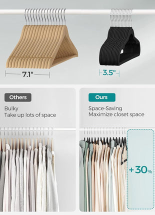 SONGMICS Velvet Hangers 50 Pack, Non-Slip Clothes Hangers, Suit Hangers with Shoulder Notches, Pants Bar, 360° Swivel Hook, Space-Saving, for Closet, Ink Black UCRF029B05