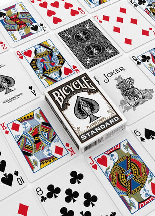 Bicycle Playing Cards 4 Pack Standard Index Poker Size Red and Black | Air Cushion Finish, Made in USA, 2 red and 2 black decks, 52 cards plus 2 Jokers per deck, For all card games