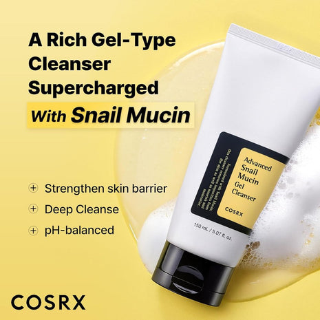 COSRX Snail Mutin Gel Cleanser, 5.1 fl oz (150 ml), Snail Cleanser, Cleanser, Face Wash, Foam Cleanser, Worried Skin, Dry Skin, Hydration, Moisturizing, Makeup Removal, Basic Cosmetics, Korean Cosmetics, Korean Skin Care