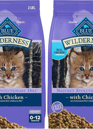 Blue Buffalo Wilderness High Protein, Natural Kitten Dry Cat Food, Chicken 2-lb (Pack of 2)