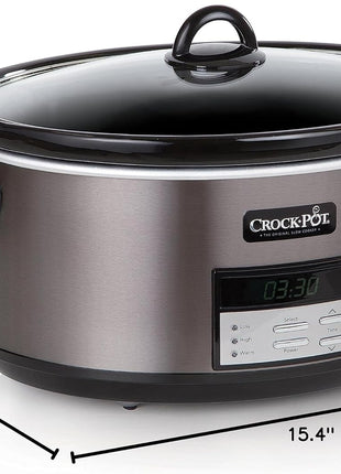 Crock Pot Large 8 Quart Programmable Slow Cooker with Auto Warm Setting Black Stainless Steel