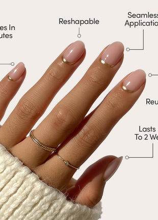 Glamnetic Press On Nails - Goal Digger | Glossy, Semi-Transparent, Short Round Nails, Reusable | 12 Sizes - 30 Nail Kit with Glue